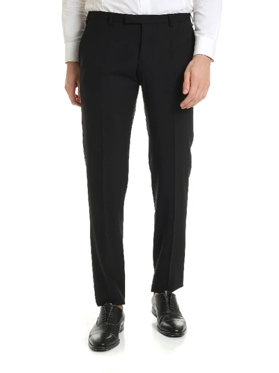 Emporio Armani Basic Flat-front Wool Trousers In Black