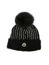 MONCLER BLACK BEANIE WITH POM PON