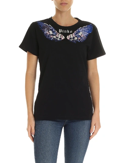 Pinko Imbrunire Embroidered Cotton T-shirt In Black
