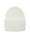 MONCLER MAXI LOGO BEANIE IN IVORY COLOR