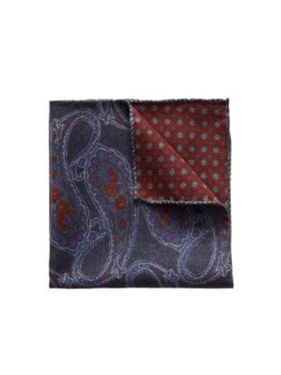 Eton Paisley Medallion Wool Pocket Square In Blue