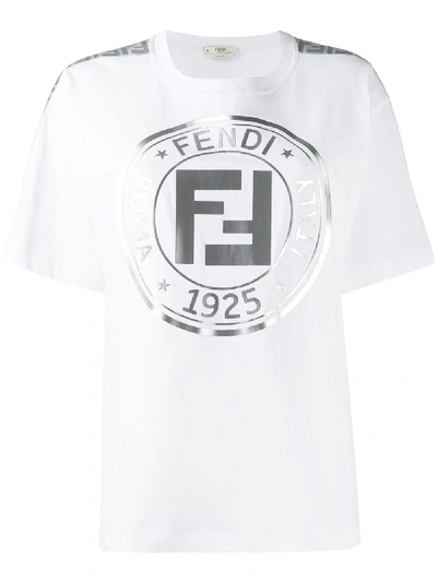 Fendi 金属感logo织带t恤 In White