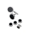 Jan Leslie Men's Etched Rivet 6-piece Round Onyx Cufflinks & Tuxedo Studs In Black Silver