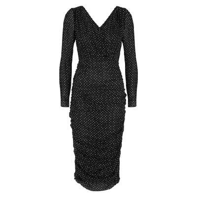 Dolce & Gabbana Black Polka-dot Stretch-chiffon Midi Dress In Black And White