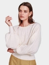 WHITE + WARREN CASHMERE PLEATED SLEEVE CREWNECK TOP IN PEARL WHITE,18265
