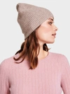 WHITE + WARREN CASHMERE PLUSH RIB BEANIE IN SAND,16137