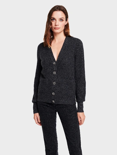 White + Warren Cashmere Crystal Button Cardigan Sweater In Charcoal Heather