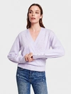 WHITE + WARREN CASHMERE BUTTON CUFF WRAP TOP IN SILVER LILAC HEATHER,18634