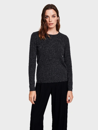 White + Warren Cashmere Ribbed Crew Sweater In Charcoal Heather