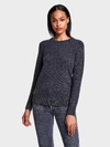WHITE + WARREN ESSENTIAL CASHMERE CRYSTAL CREWNECK TOP IN CHARCOAL HEATHER WITH TONAL CRYSTAL,15512EMB