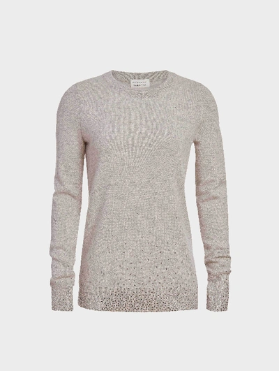 White + Warren Essential Cashmere Crystal Crewneck Top In Misty Grey Heather With Crystals