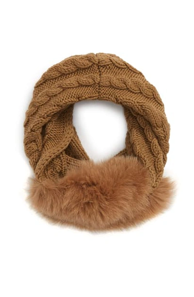 Max Mara Fragore Cable Knit Wool Scarf With Genuine Fox Fur In Camel