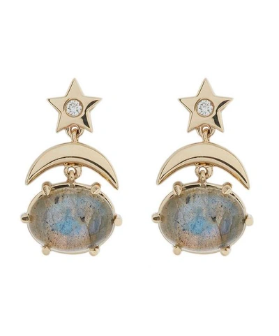 Andrea Fohrman Gold Mini Cosmo Labradorite And Diamond Stud Earrings