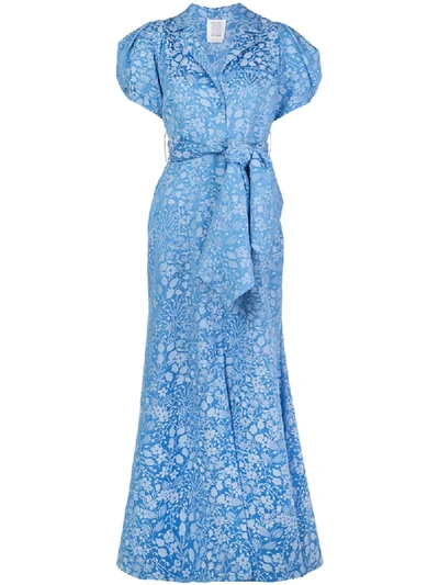 Rosie Assoulin Puff Sleeve Jacquard Maxi Dress In Blue