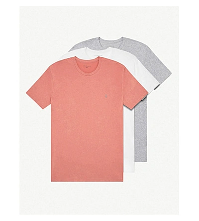 Allsaints Brace 三件装平纹针织混棉 T 恤 In Pink/chalk/gre