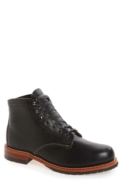 Wolverine Evans Plain Toe Boot In Black Leather