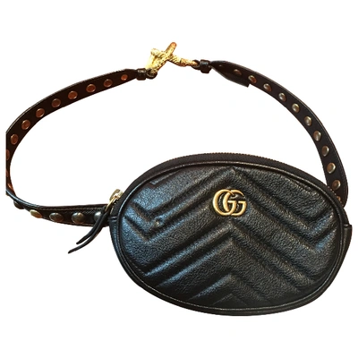 Pre-owned Gucci Marmont Leather Clutch Bag In Black