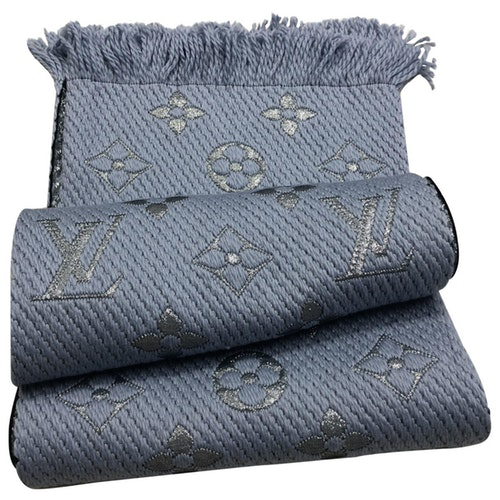Pre-Owned Louis Vuitton Logomania Blue Wool Scarf | ModeSens
