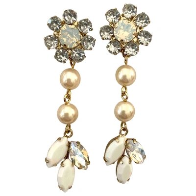 Pre-owned Jill Stuart Crystal Earrings In White