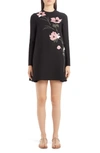 VALENTINO BEADED FLORAL INTARSIA LONG SLEEVE WOOL & SILK MINIDRESS,TB3VAQ071CF