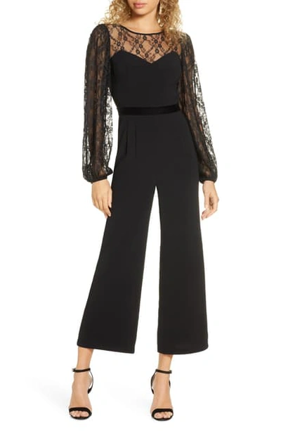 Ali & Jay Midnight Magic Long Sleeve Lace Trim Jumpsuit In Black