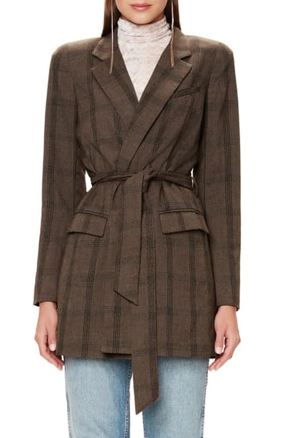 Afrm Cosa Belted Plaid Blazer In Brown Plaid