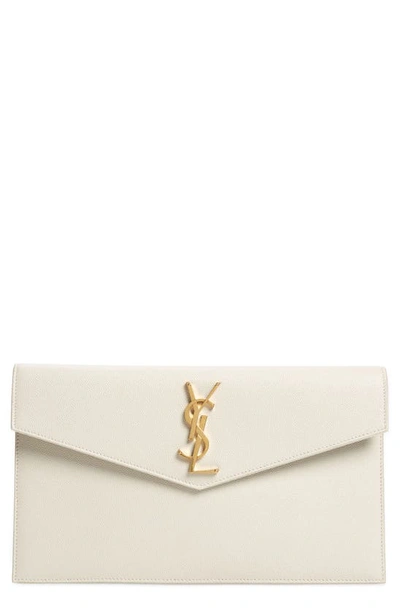 Saint Laurent Uptown Medium Ysl Monogram Grain De Poudre Clutch Bag In Blanc Vintage