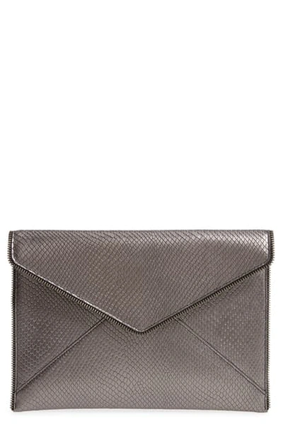 Rebecca Minkoff Leo Snake Embossed Leather Envelope Clutch In Anthracite