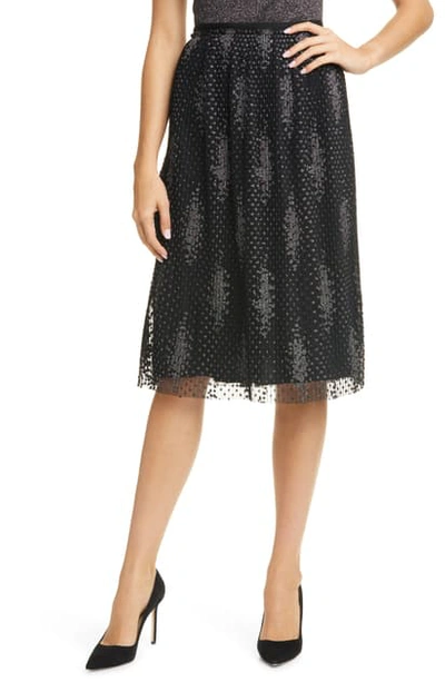 Hugo Boss Pleated A-line Skirt In Sparkly Embroidered Tulle  In Patterned