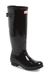 Hunter Original Back Adjustable Gloss Rain Boot In Black