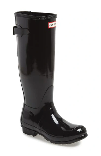 Hunter Original Back Adjustable Gloss Rain Boot In Black