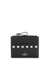 VALENTINO GARAVANI ROCKSTUD ZIPPED LEATHER CARDHOLDER