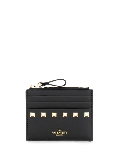 Valentino Garavani Rockstud Zipped Cardholder In Negro