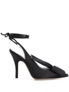 Attico Venus Bow Satin Slingback Pumps In Black