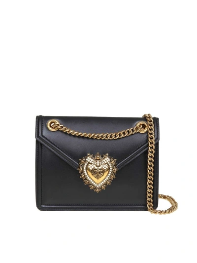 Dolce & Gabbana Medium Devotion Bag In Smooth Calfskin In Black