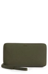 Allsaints Fetch Leather Phone Wristlet In Khaki Green/silver