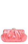 Nina Concord Pleated Frame Clutch With Pave Clasp In Strawberry Punch