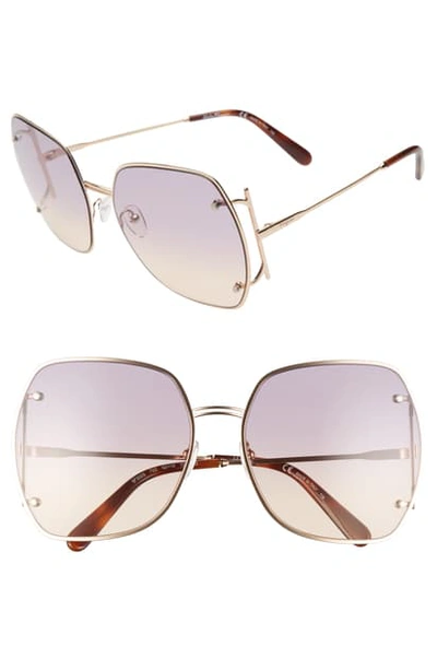 Ferragamo Gancio 62mm Gradient Square Sunglasses In Rose Gold/ Violet Rose