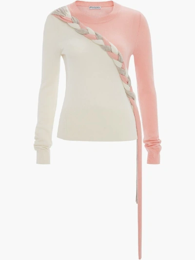 Jw Anderson Braided Colourblock Cashmere Jumper In Pink