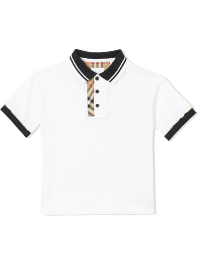 Burberry Teen Vintage Check Trim Polo Shirt In White