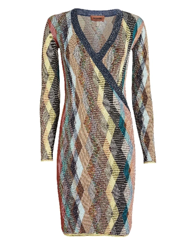 Missoni Wrap Style Front Argyle Knit Dress In Blue