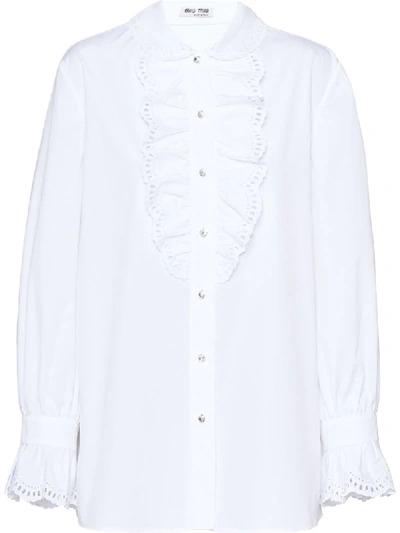 Miu Miu Broderie Anglaise Ruffle Blouse In White