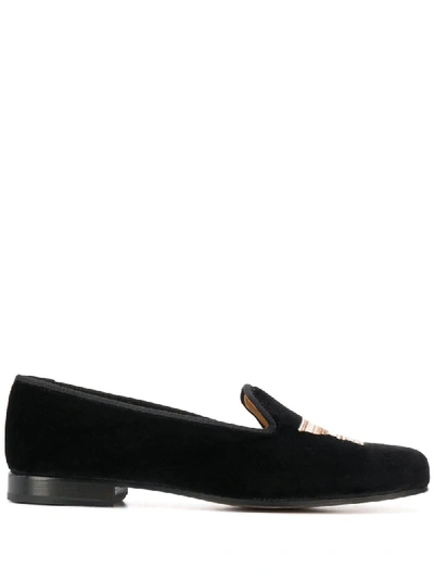 Stubbs & Wootton Columns Embroidered Loafers In Black