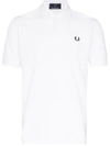 Fred Perry Logo Embroidered Polo Shirt In White