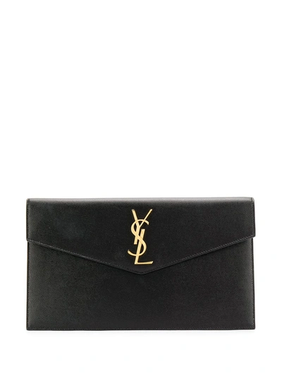 Saint Laurent Medium Monogram Plaque Pouch In Black