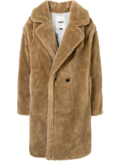 Yves Salomon Double Breasted Faux Fur Coat In Brown