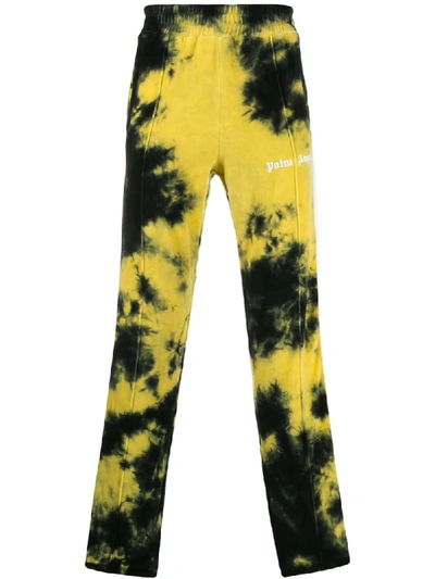 Palm Angels Tapered Striped Tie-dyed Cotton-blend Velour Track Trousers In Black