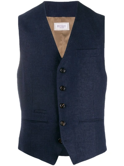 Brunello Cucinelli Slim-fit V-neck Waistcoat In Blue