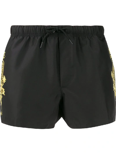 Versace Barocco Print Swim Shorts In Black