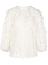 ZIMMERMANN PUFFED SLEEVE CUT OUT FLORAL BLOUSE